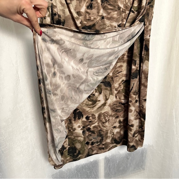 Connected Apparel Elegant Dress Faux Wrap Blurred Camo Print Knee Length - Picture 9 of 16